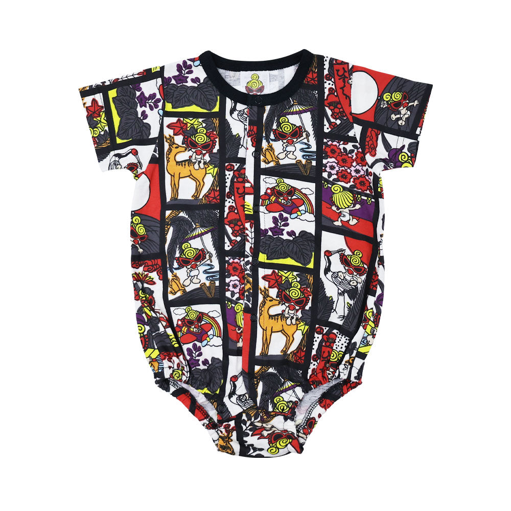 HANAFUDA MINI 総柄 半袖ロンパース