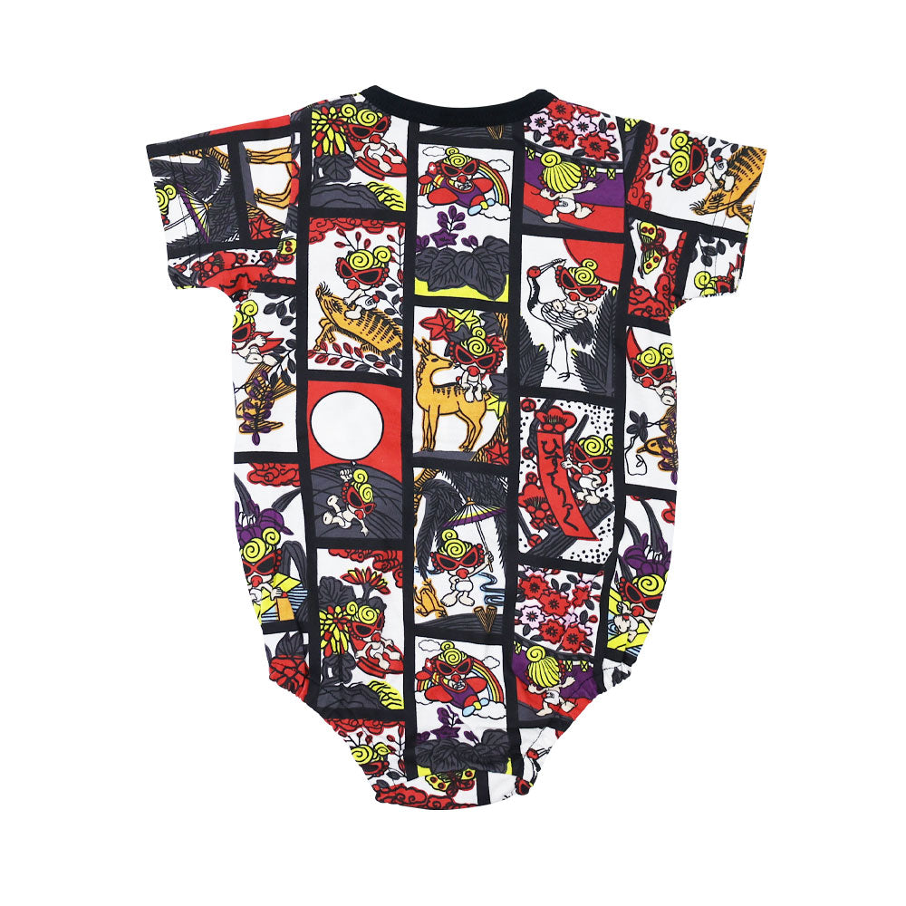 HANAFUDA MINI 総柄 半袖ロンパース