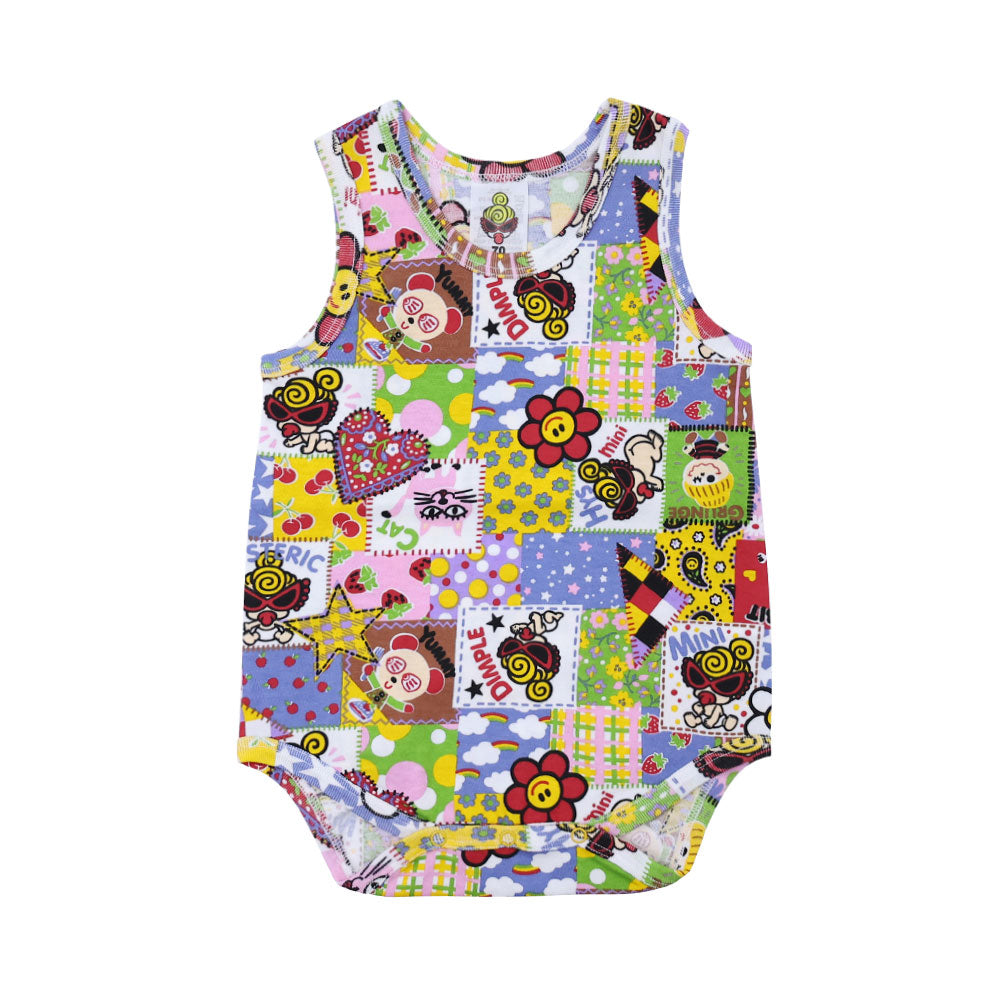 SCRAP PATCHWORK 総柄 ノースリーブロンパース