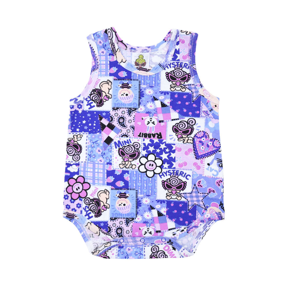 SCRAP PATCHWORK 総柄 ノースリーブロンパース