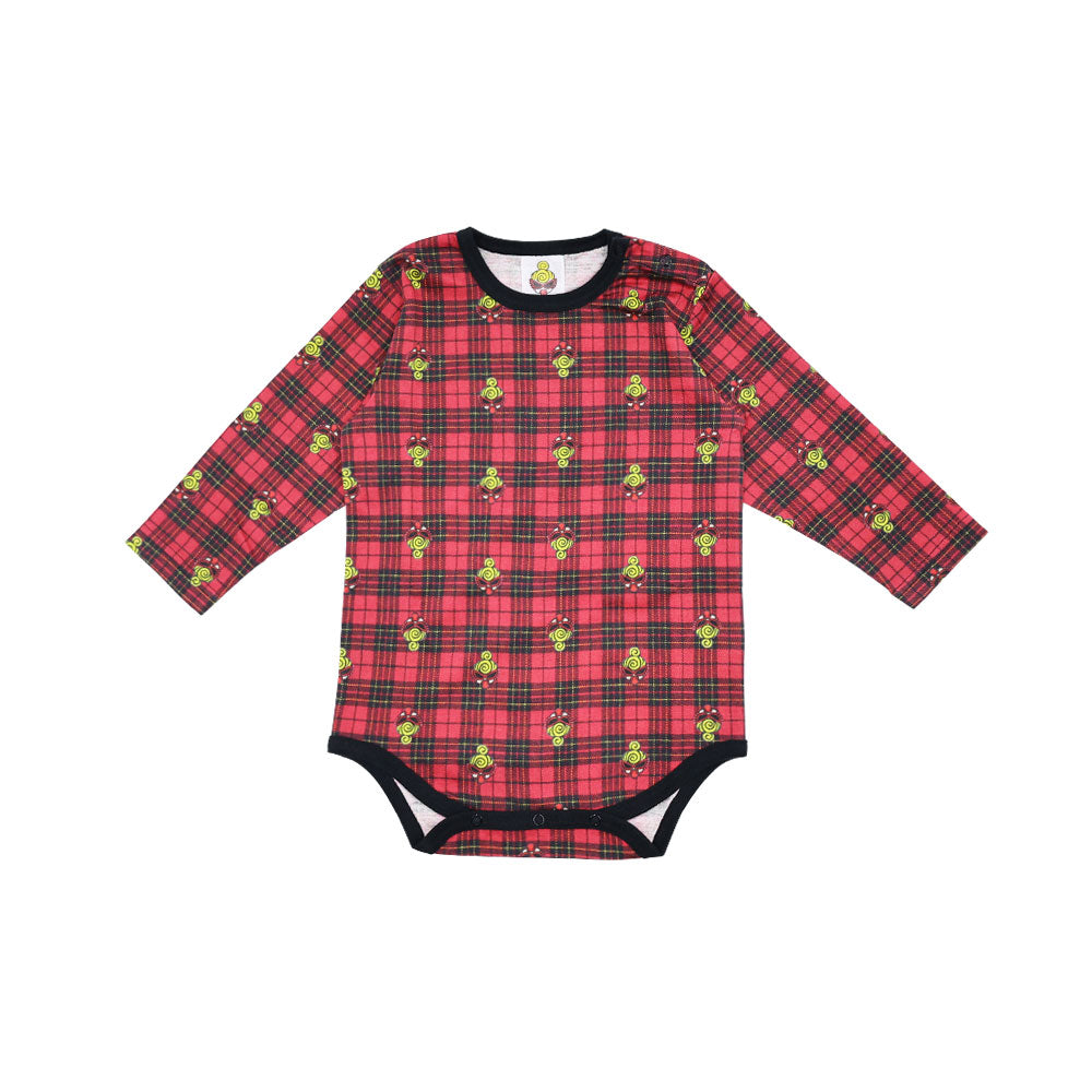 CHECK×MINIEMB 総柄 長袖ロンパース
