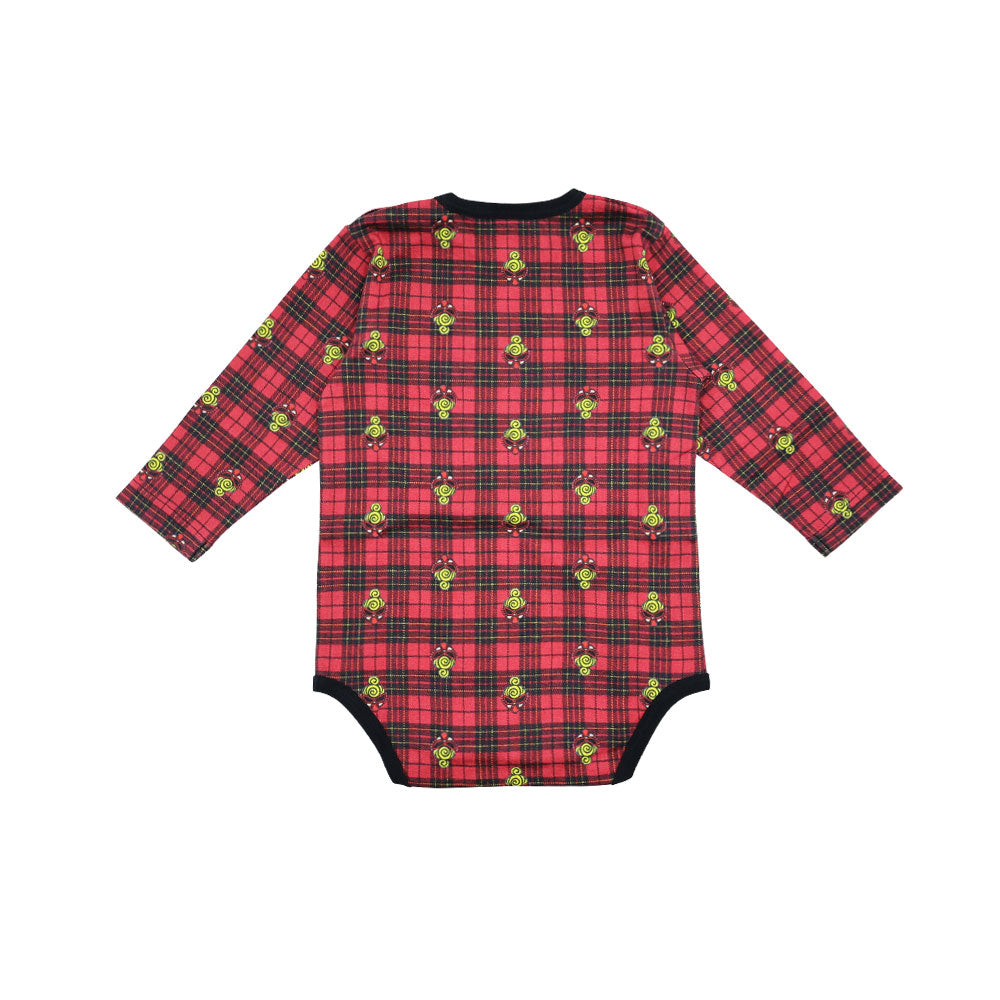 CHECK×MINIEMB 総柄 長袖ロンパース