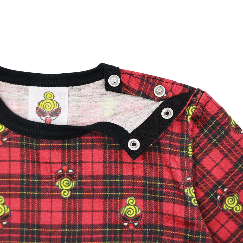 CHECK×MINIEMB 総柄 長袖ロンパース