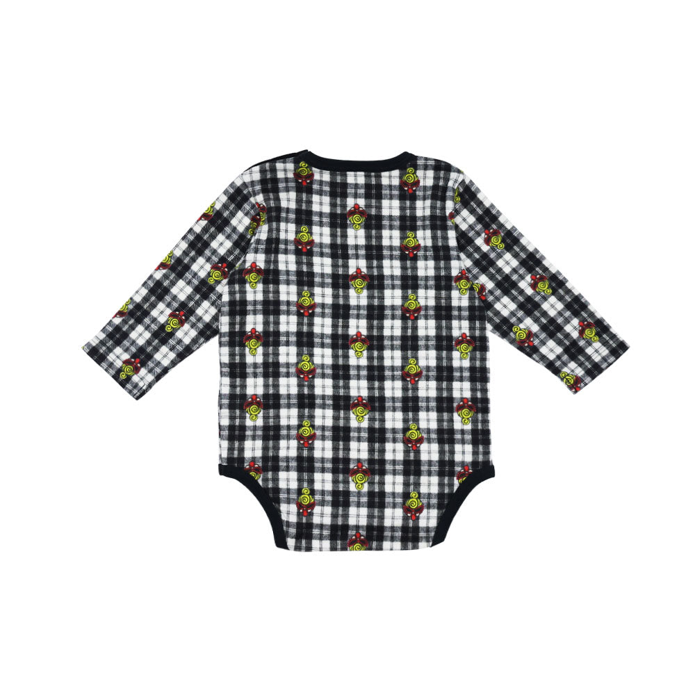 CHECK×MINIEMB 総柄 長袖ロンパース