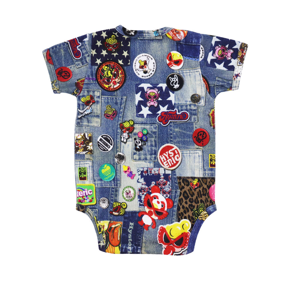SCRATCH DENIM 総柄 半袖ロンパース