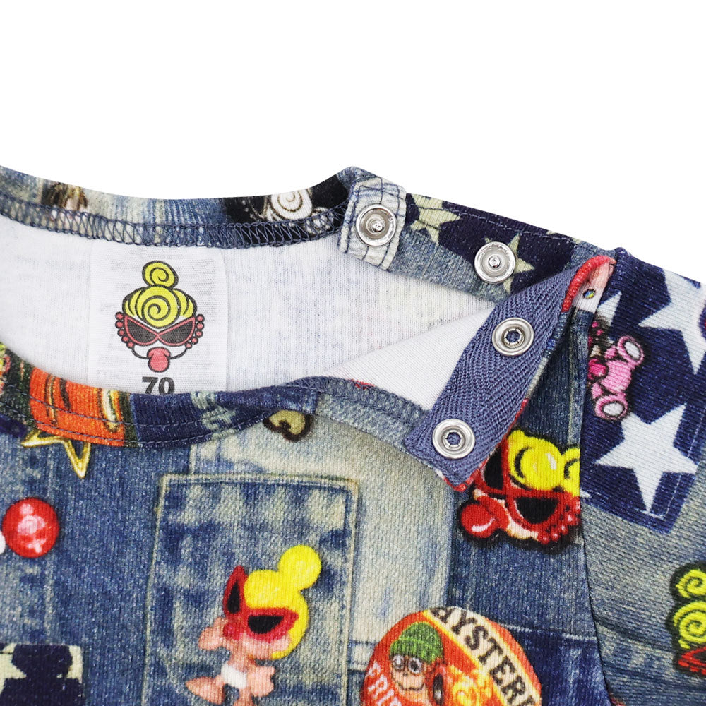 SCRATCH DENIM 総柄 半袖ロンパース