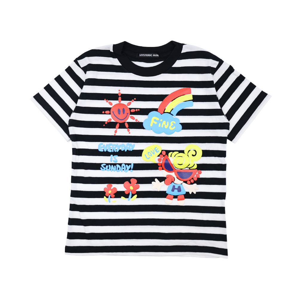 PUFFY PRINT HAPPY DAYS ボーダー半袖Tシャツ