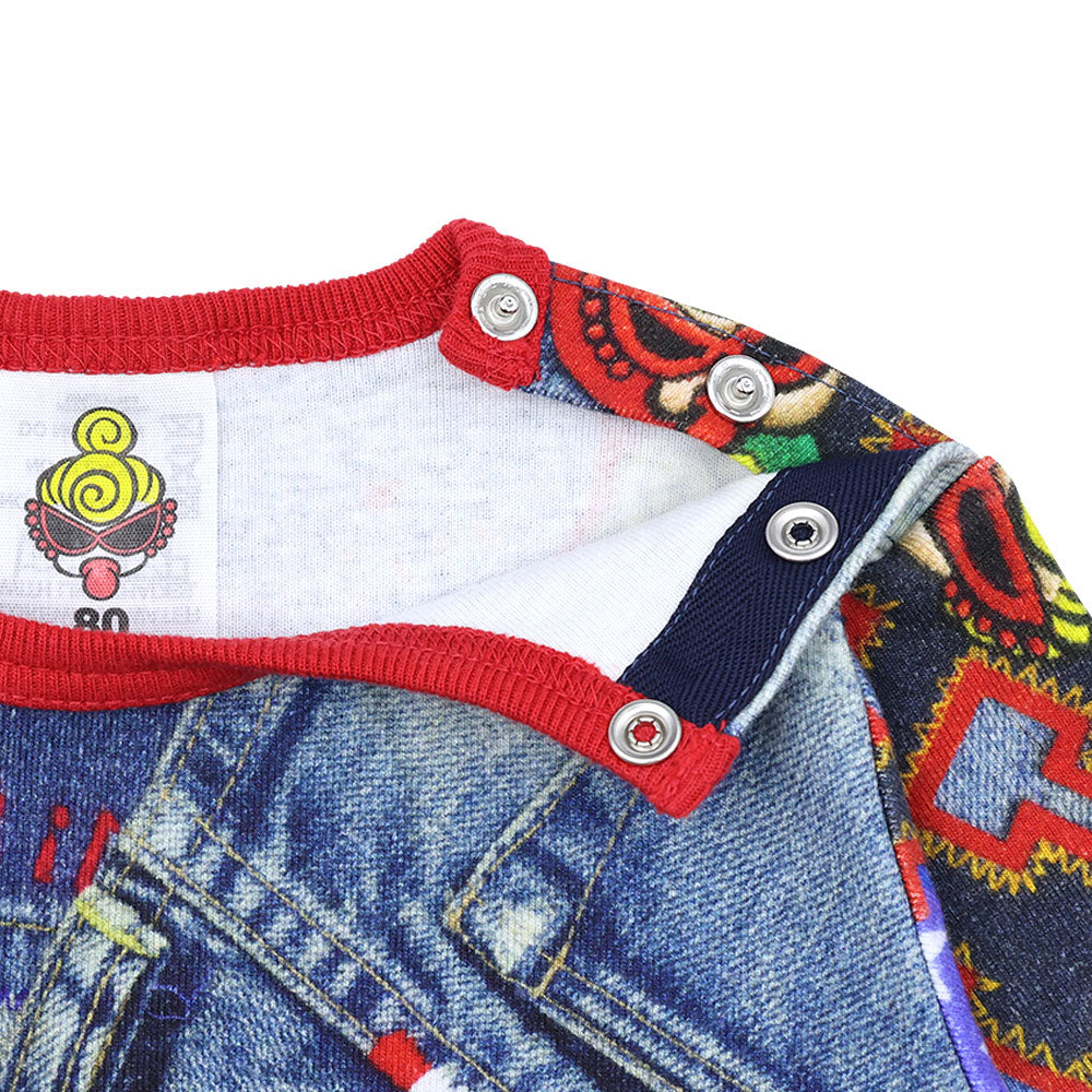 DENIM GEEK総柄 長袖ロンパース