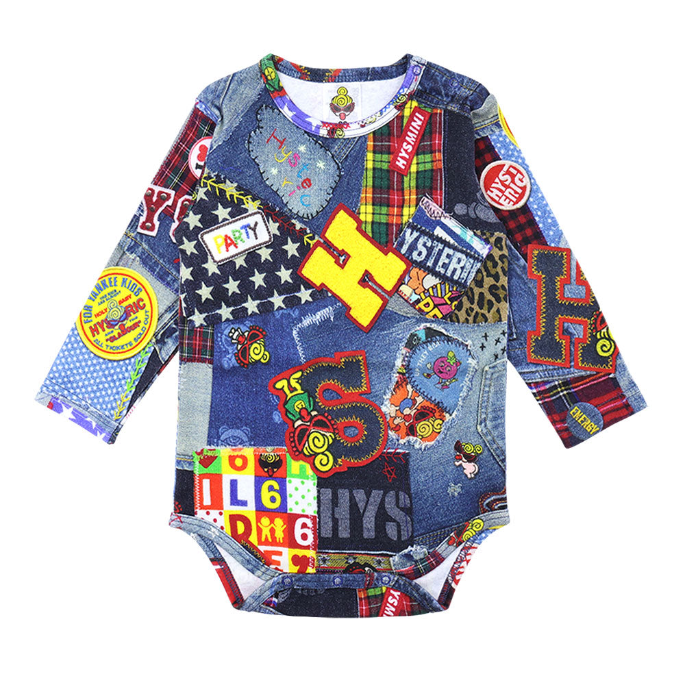 DENIM GEEK総柄 長袖ロンパース