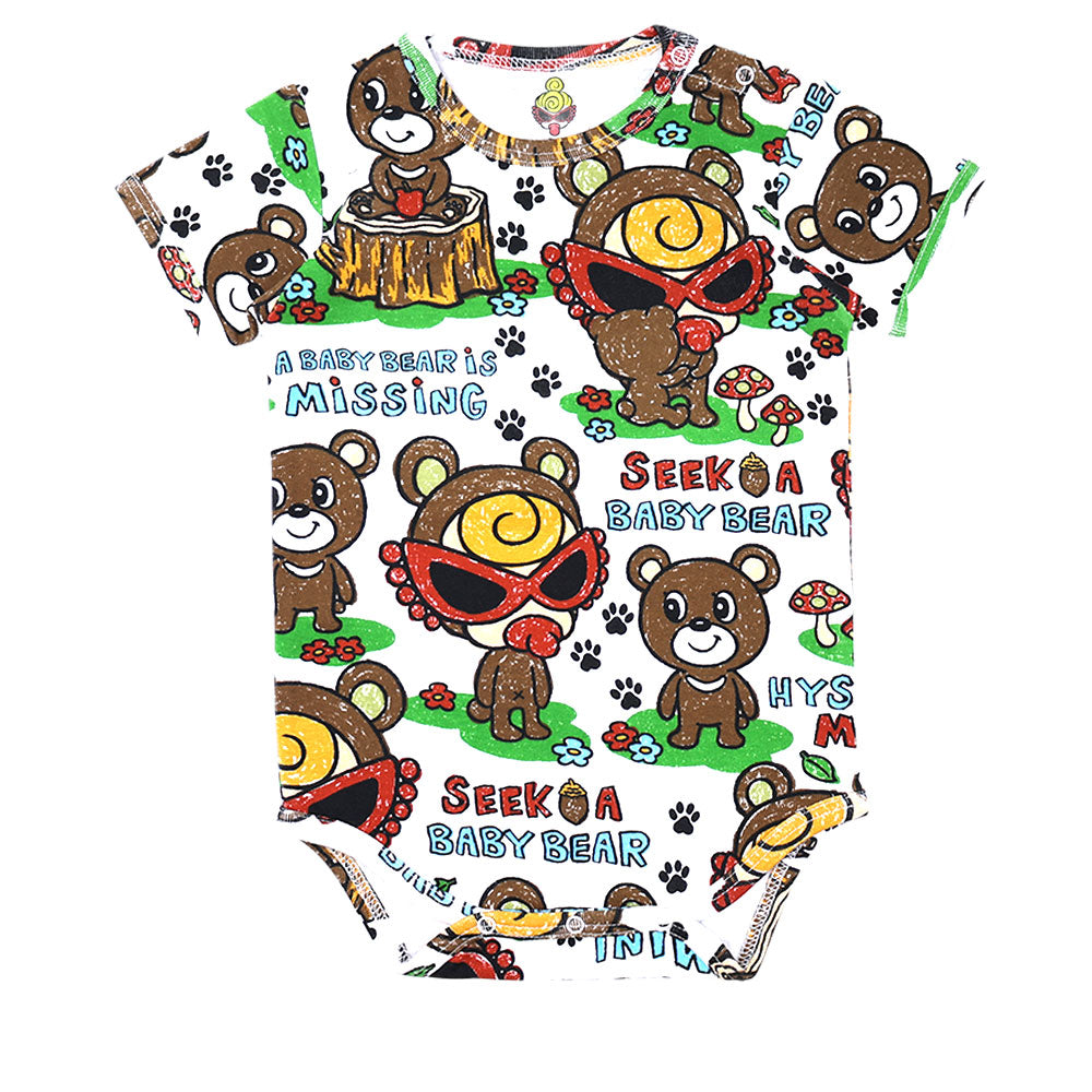 SEEK A BABY BEAR総柄 半袖ロンパース