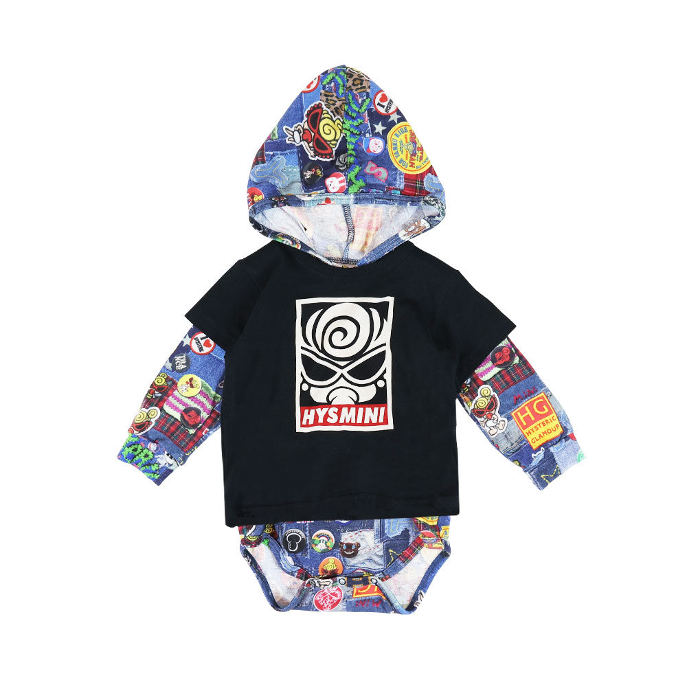 [6月予約商品]DENIM FREAKS総柄 Tシャツセット 長袖ロンパース