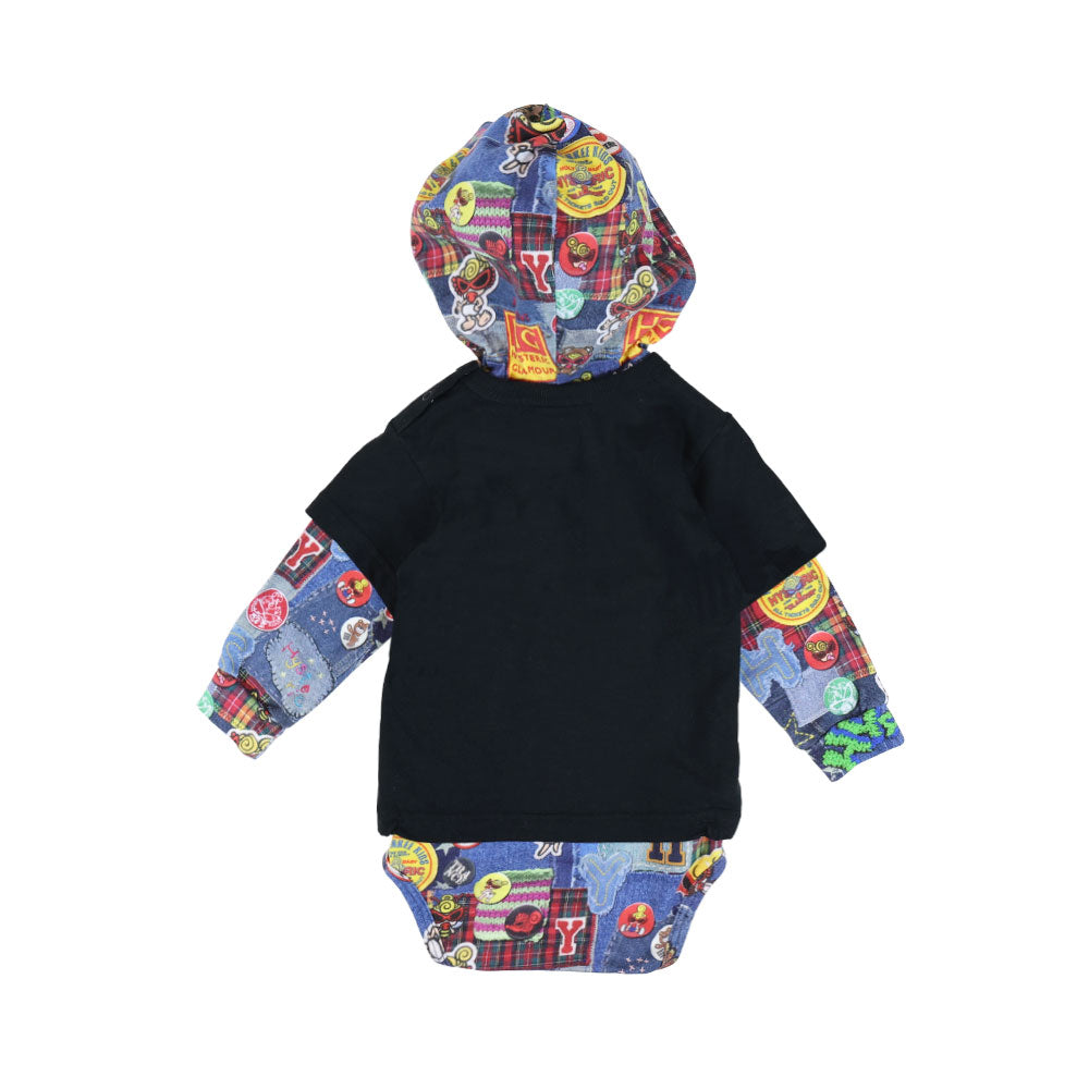 [6月予約商品]DENIM FREAKS総柄 Tシャツセット 長袖ロンパース