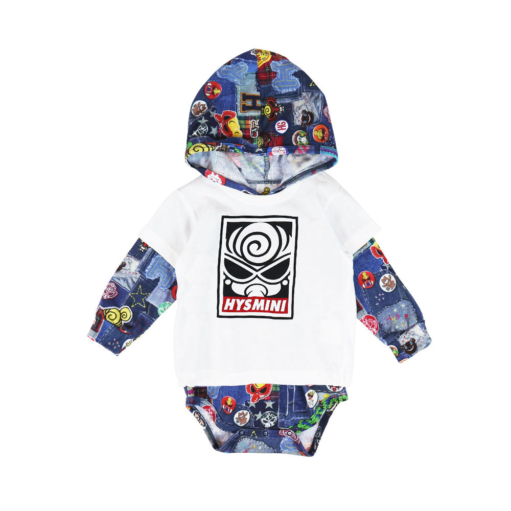 [6月予約商品]DENIM FREAKS総柄 Tシャツセット 長袖ロンパース