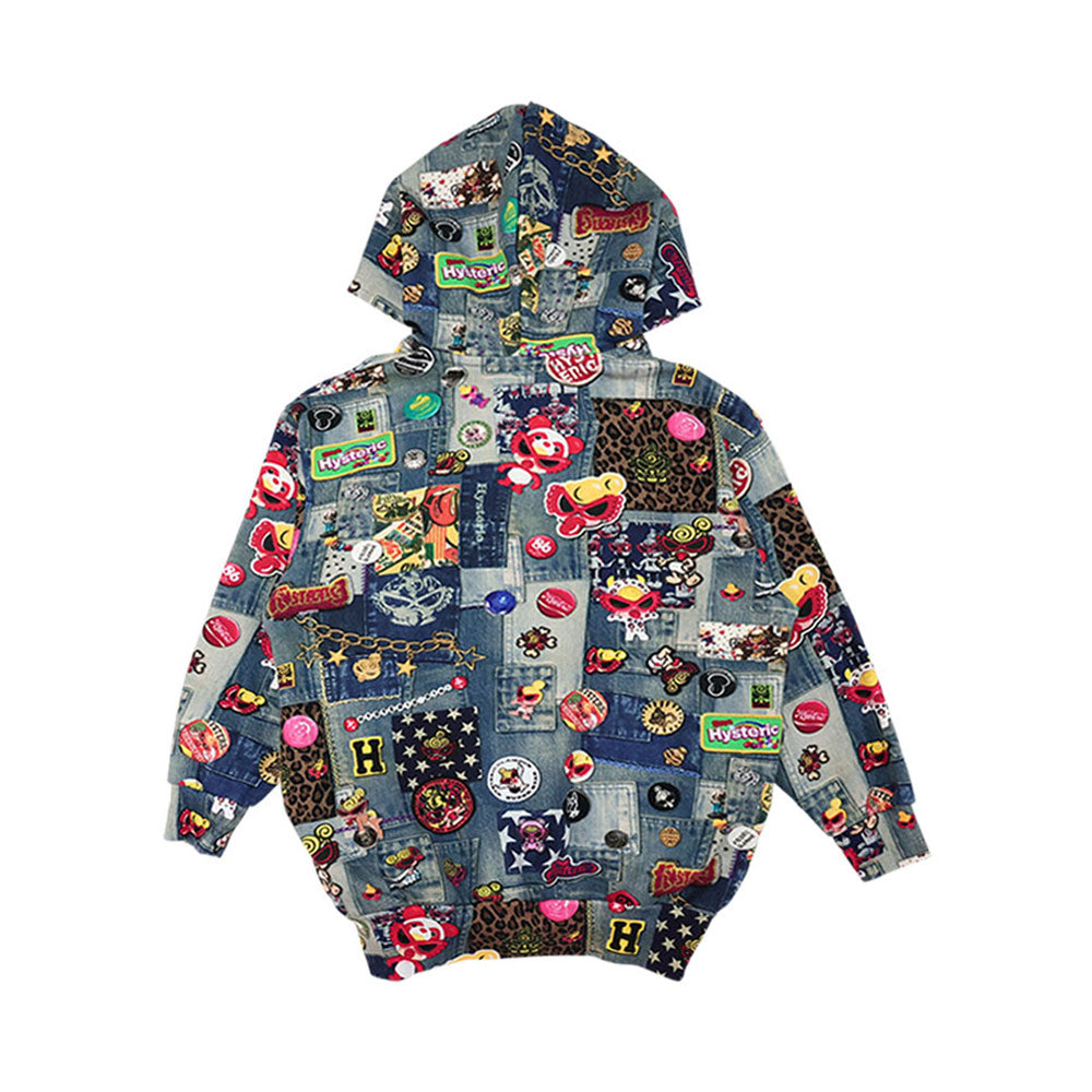 SCRATCH DENIM総柄 Viscotex 裏毛パーカー