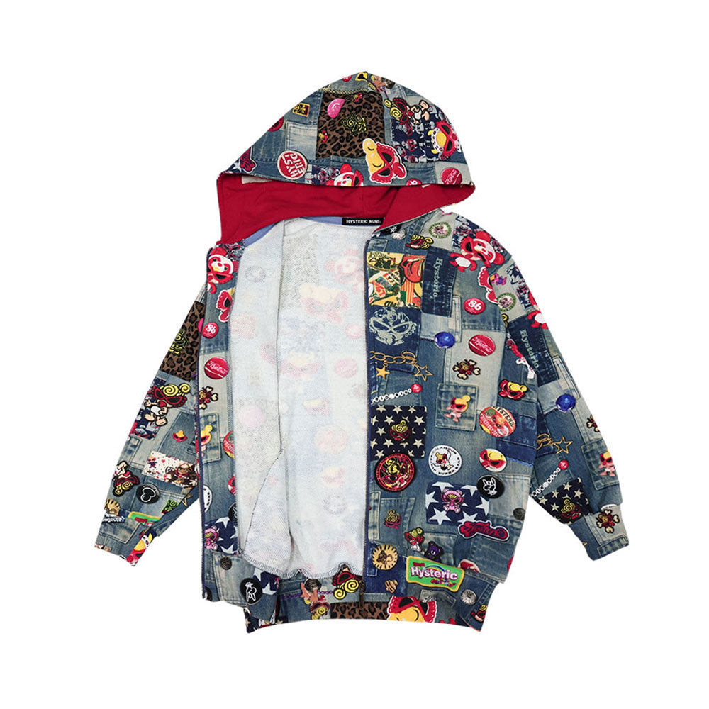 SCRATCH DENIM総柄 Viscotex 裏毛パーカー