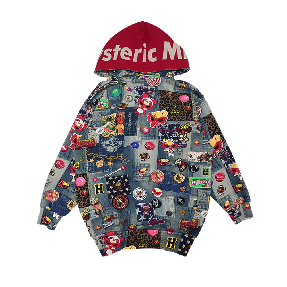 SCRATCH DENIM総柄 Viscotex 裏毛パーカー