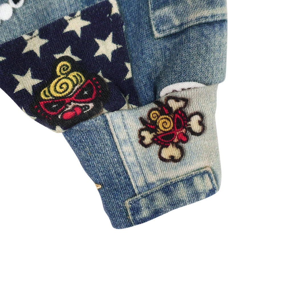 SCRATCH DENIM総柄 Viscotex 裏毛パーカー