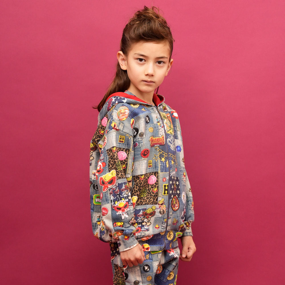 SCRATCH DENIM総柄 Viscotex 裏毛パーカー