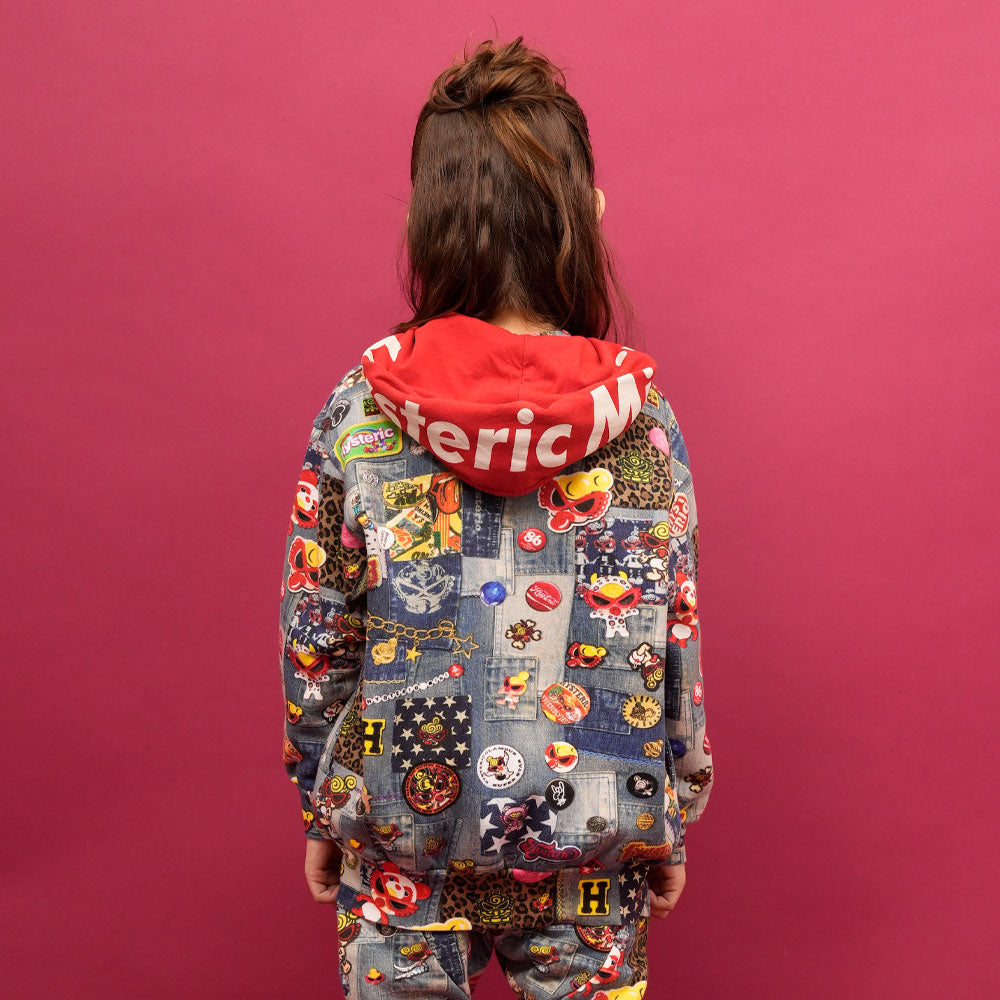 SCRATCH DENIM総柄 Viscotex 裏毛パーカー