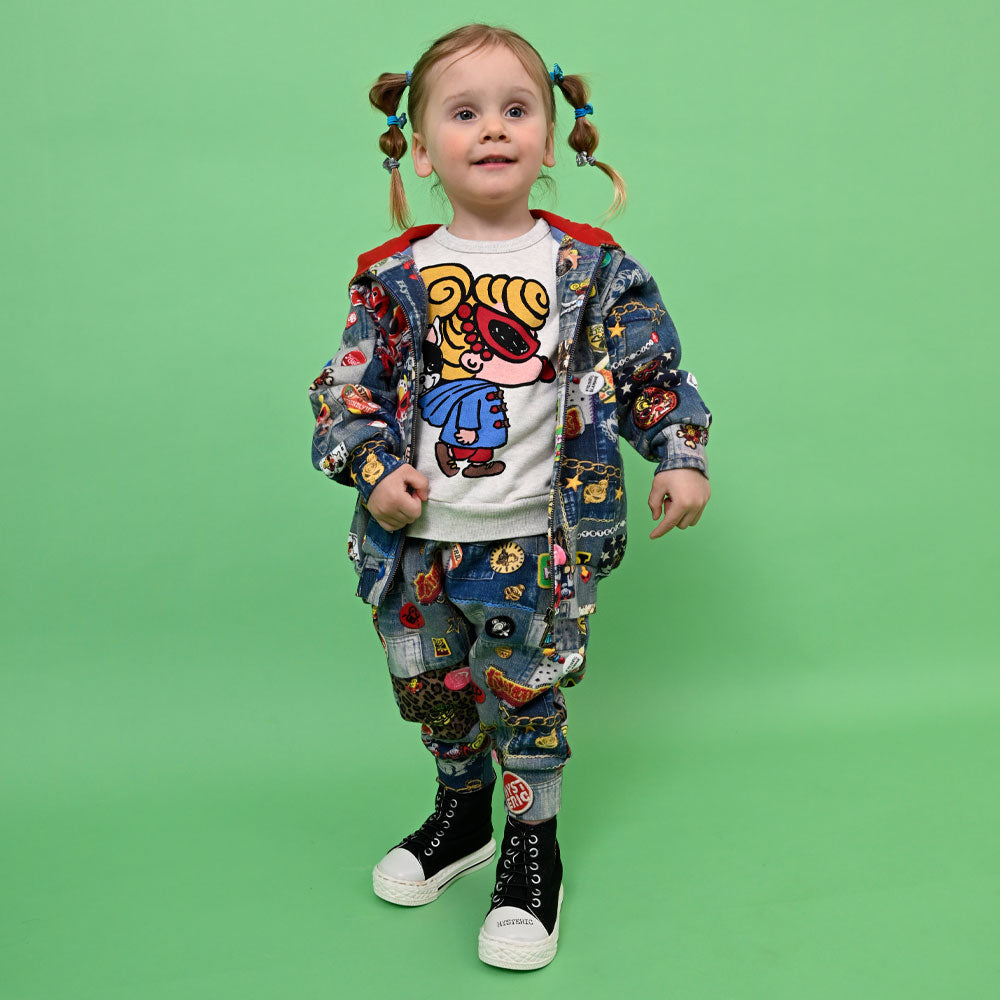 SCRATCH DENIM総柄 Viscotex 裏毛パーカー