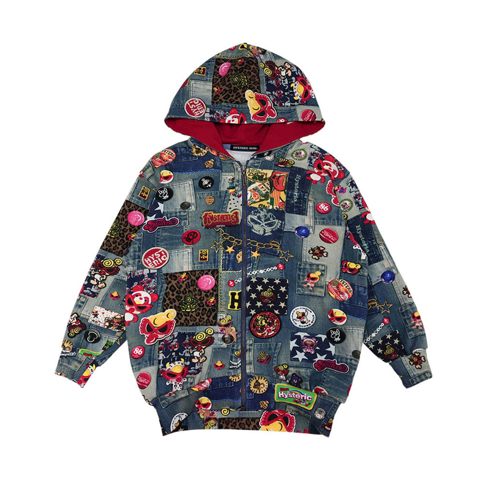 SCRATCH DENIM総柄 Viscotex 裏毛パーカー