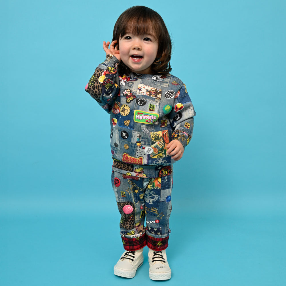 SCRATCH DENIM総柄 Viscotex ボンバー裏毛トレーナー