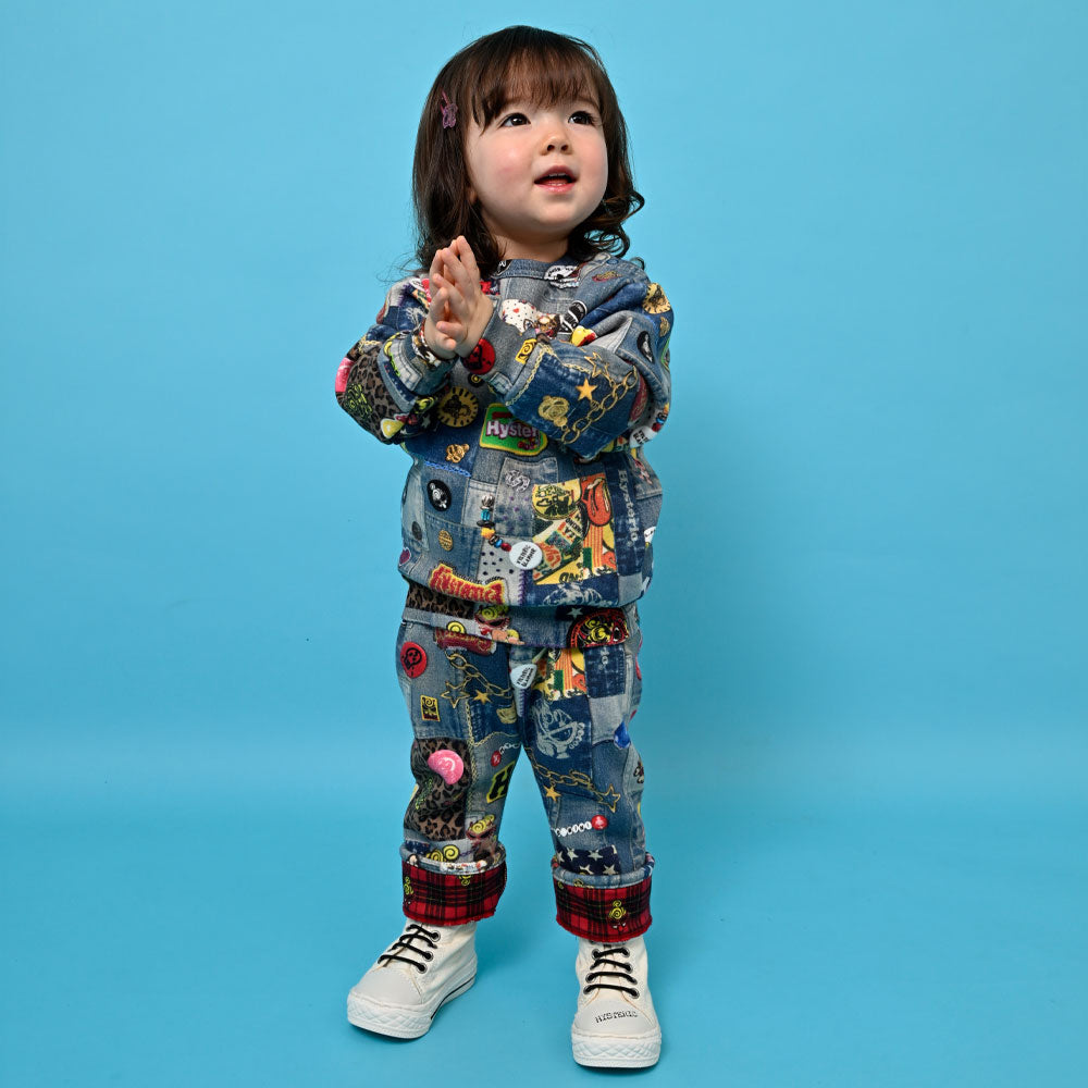 SCRATCH DENIM総柄 Viscotex ボンバー裏毛トレーナー