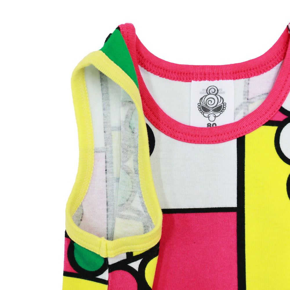 HYS MINI COMPOSITION総柄 ノースリーブロンパース