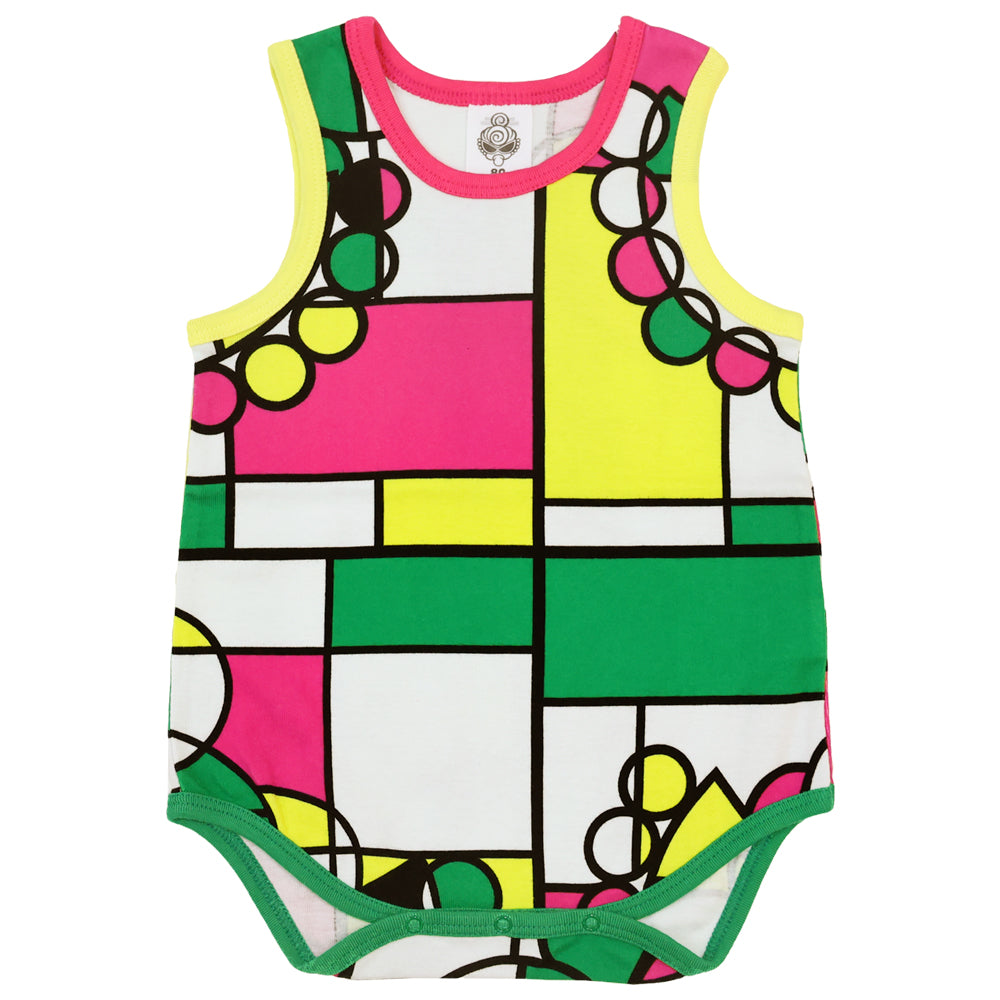 HYS MINI COMPOSITION総柄 ノースリーブロンパース