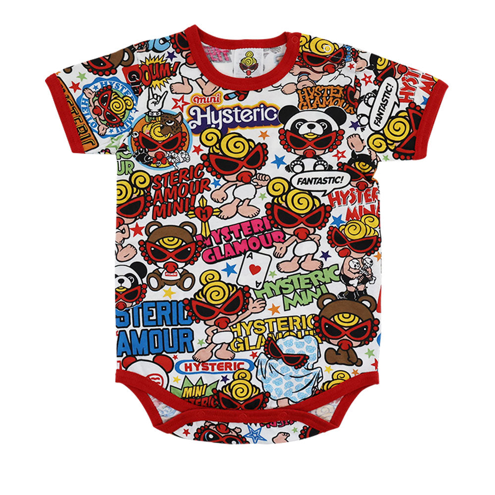 POP&FEVER SCRATCH総柄 半袖ロンパース