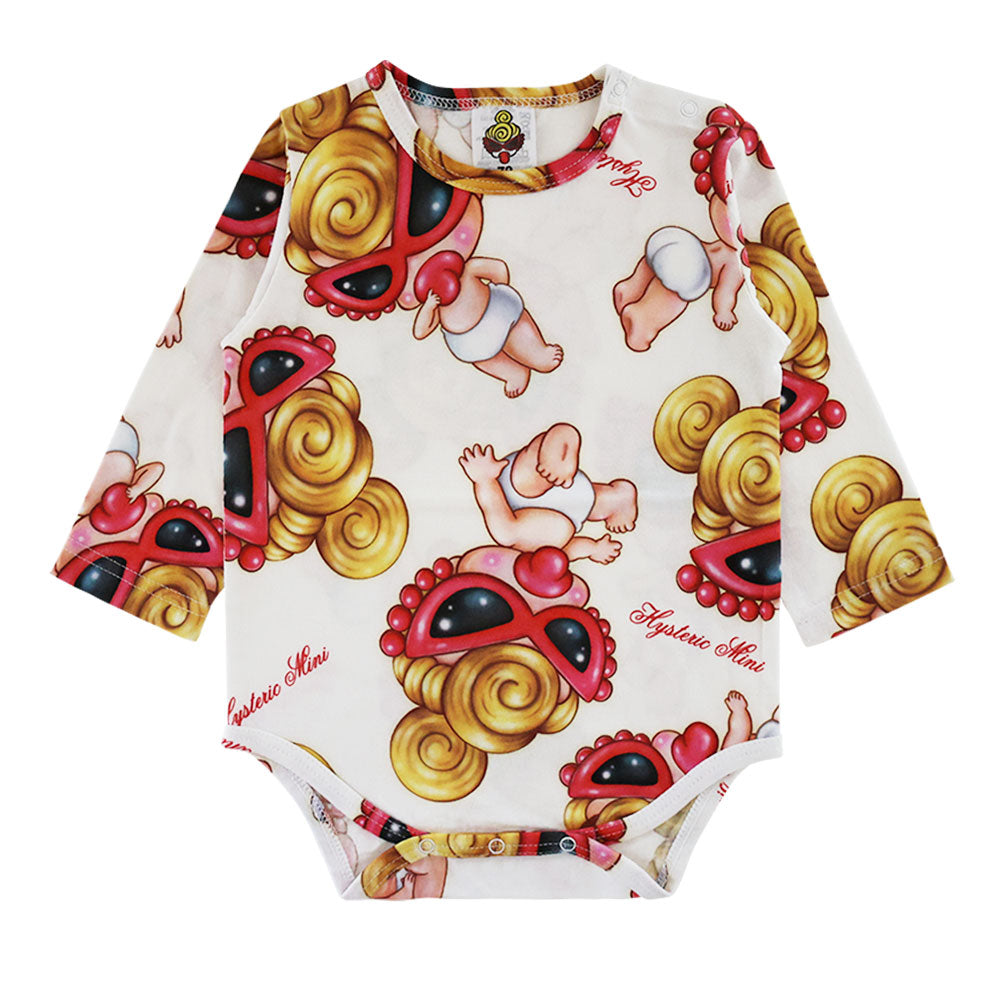 Sweet memories総柄 長袖ロンパース