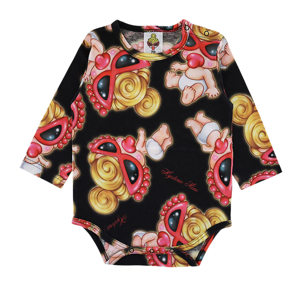 Sweet memories総柄 長袖ロンパース