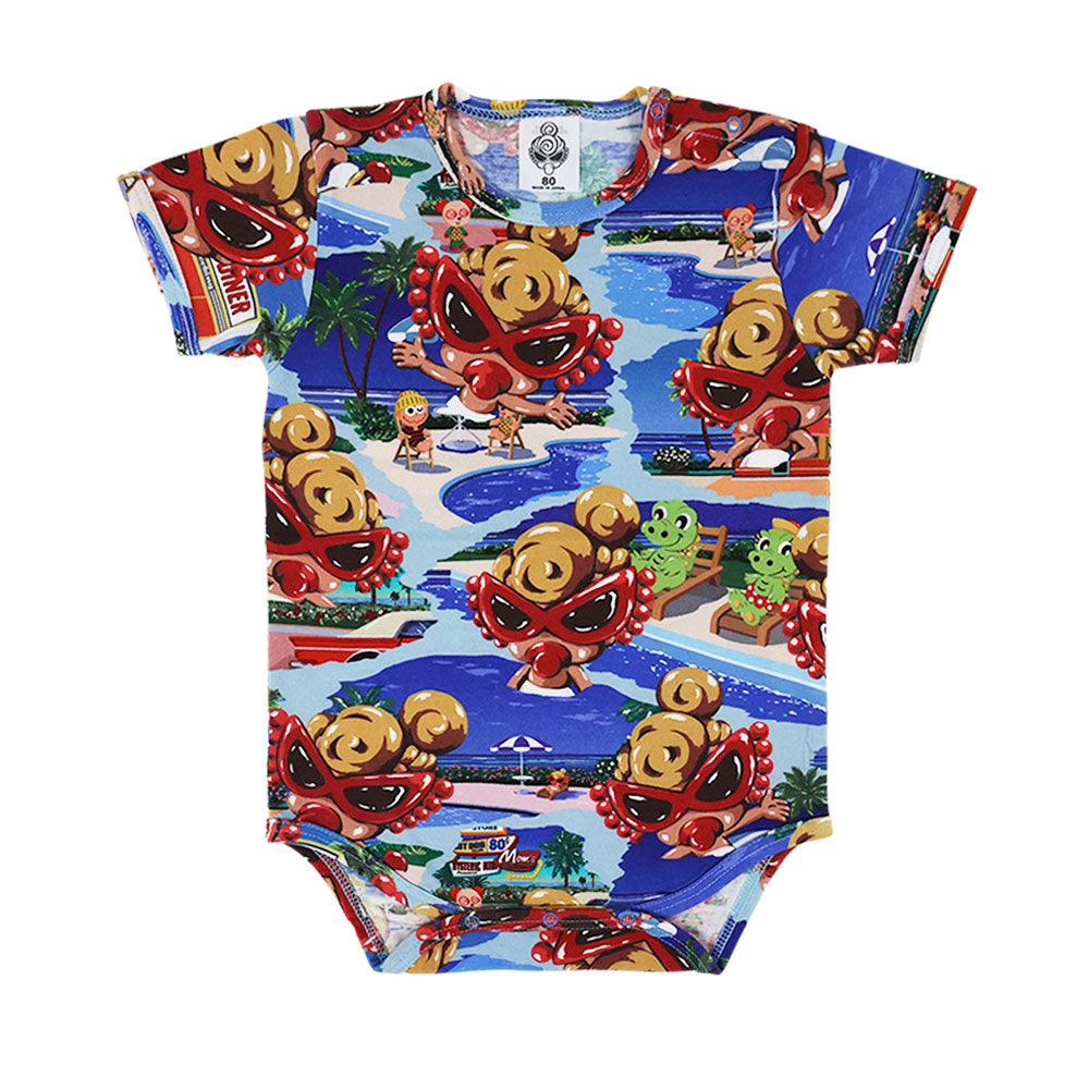 A SONG VACATION総柄 半袖ロンパース