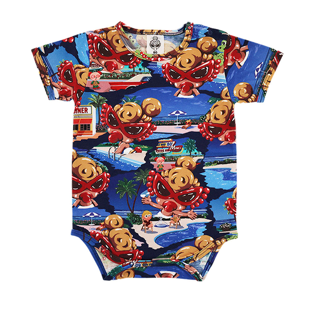 A SONG VACATION総柄 半袖ロンパース