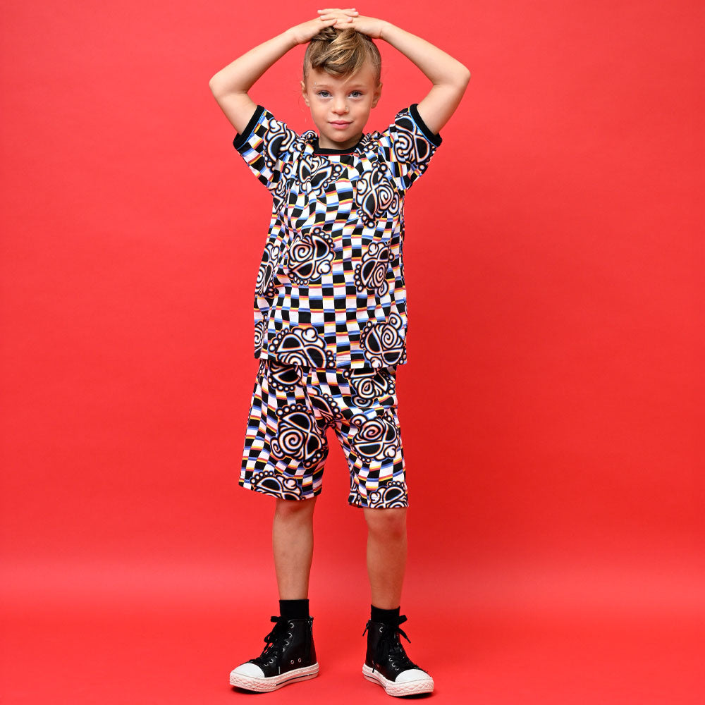 DISTORTION CHECKER総柄 半袖Tシャツ