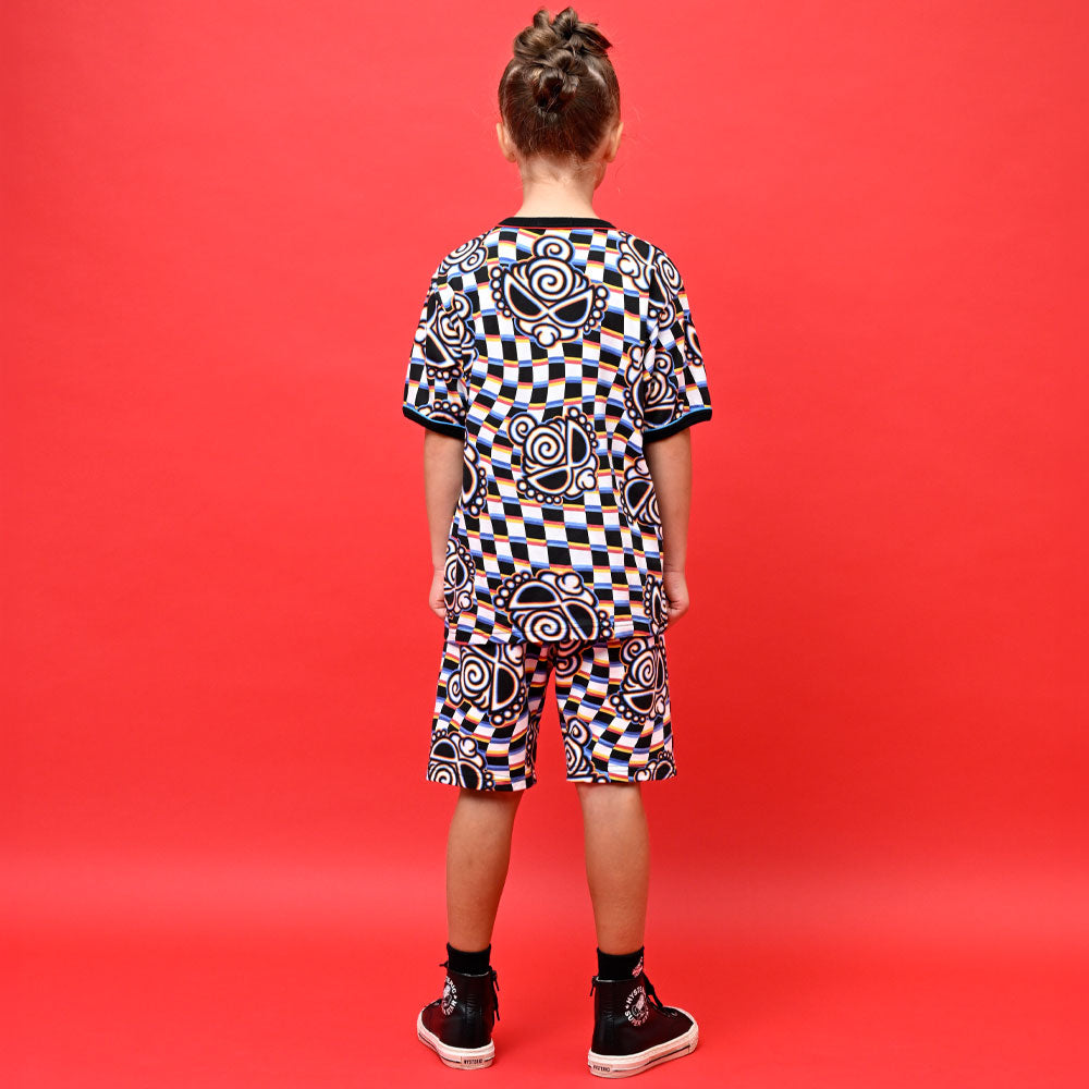 DISTORTION CHECKER総柄 半袖Tシャツ