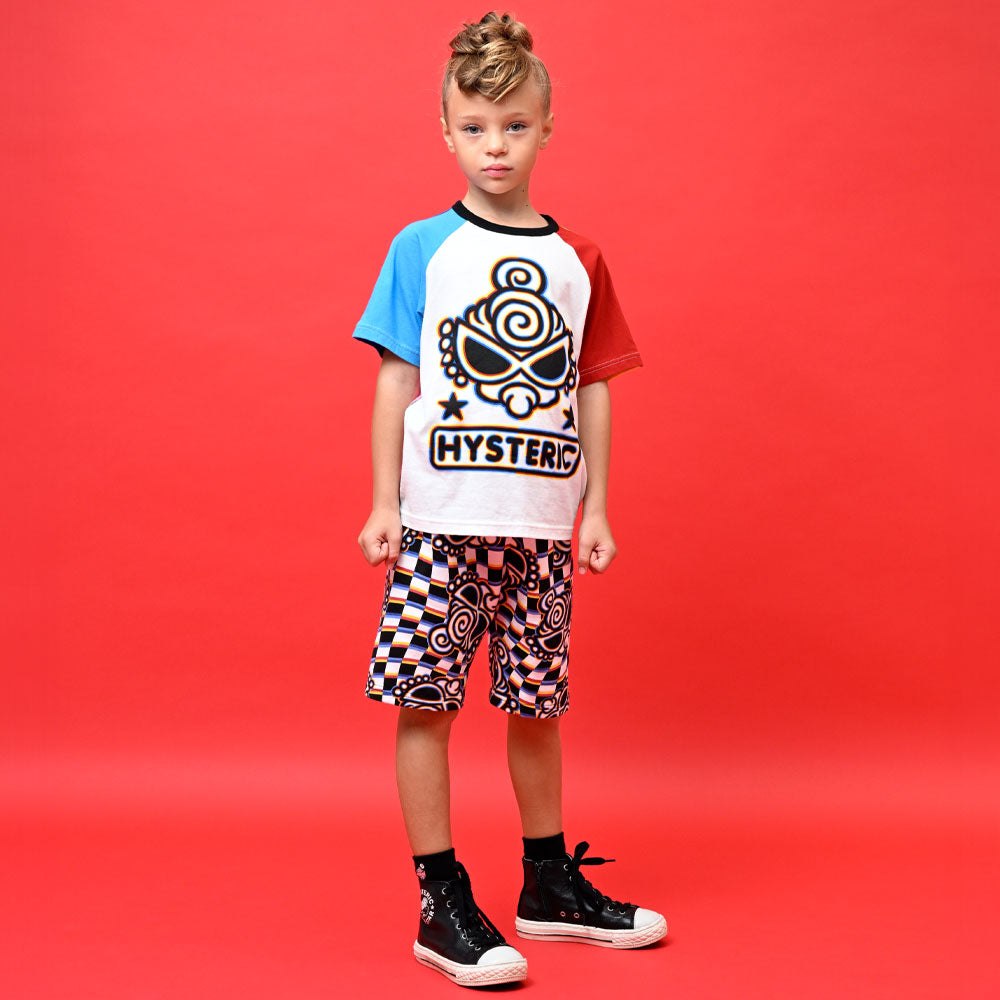 DISTORTION CHECKER マルチカラーラグランTシャツ