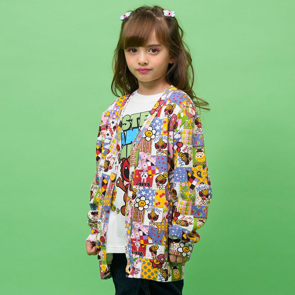 SCRAP PATCHWORK総柄 裏毛 カーディガン