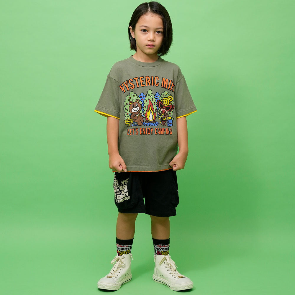 CAMP WITH BEAR&MINI 重ね着風 半袖Tシャツ