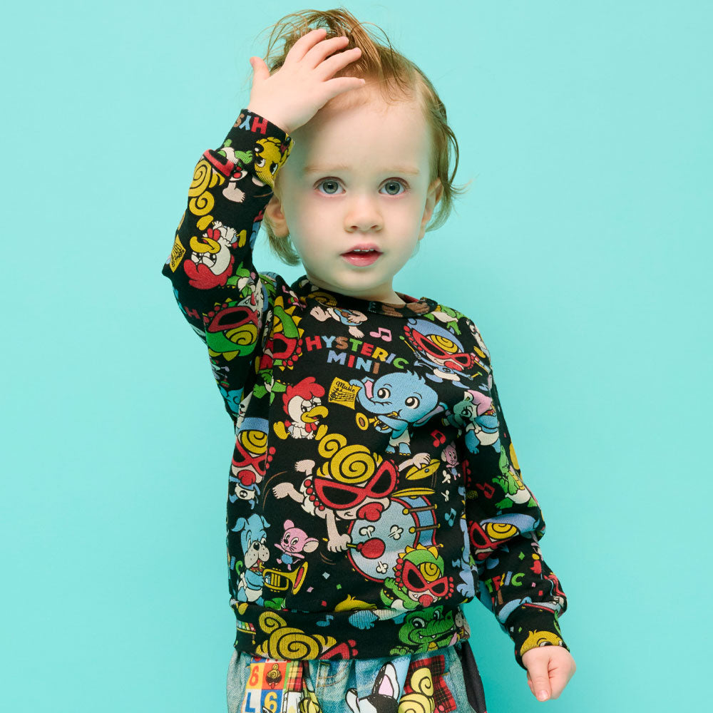 HYS-MINI BAND CLUB総柄 裏毛トレーナー