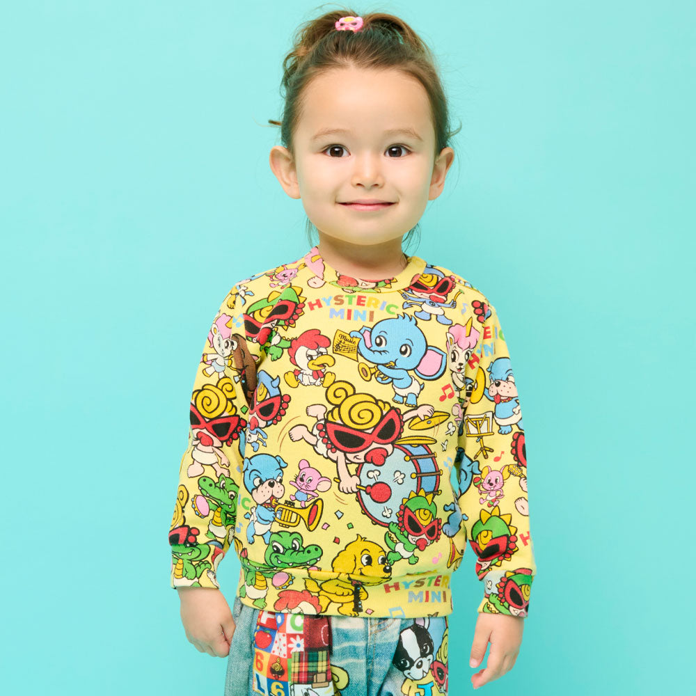 HYS-MINI BAND CLUB総柄 裏毛トレーナー