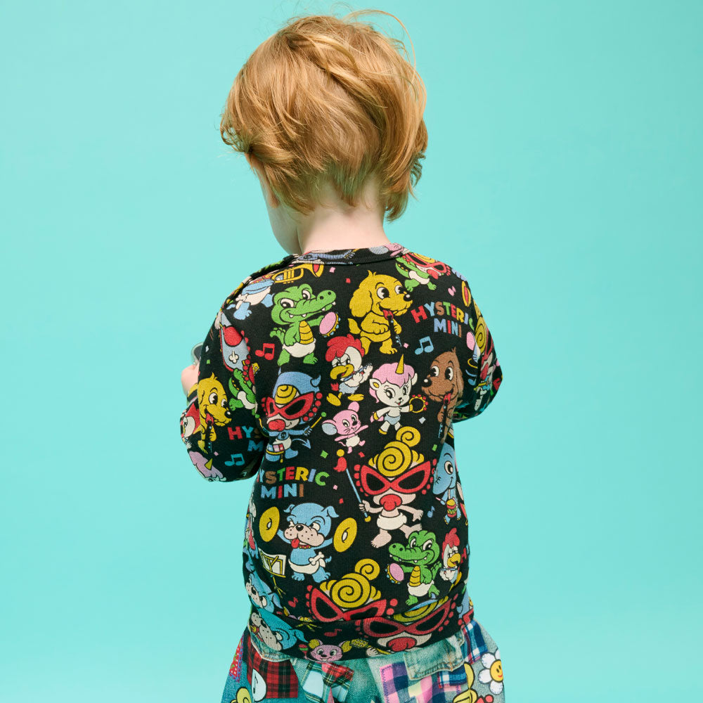 HYS-MINI BAND CLUB総柄 裏毛トレーナー