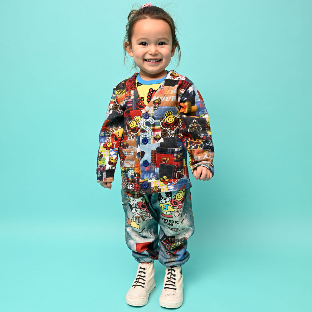 MESSY PATCHWORK総柄 Viscotex 裏毛カーディガン