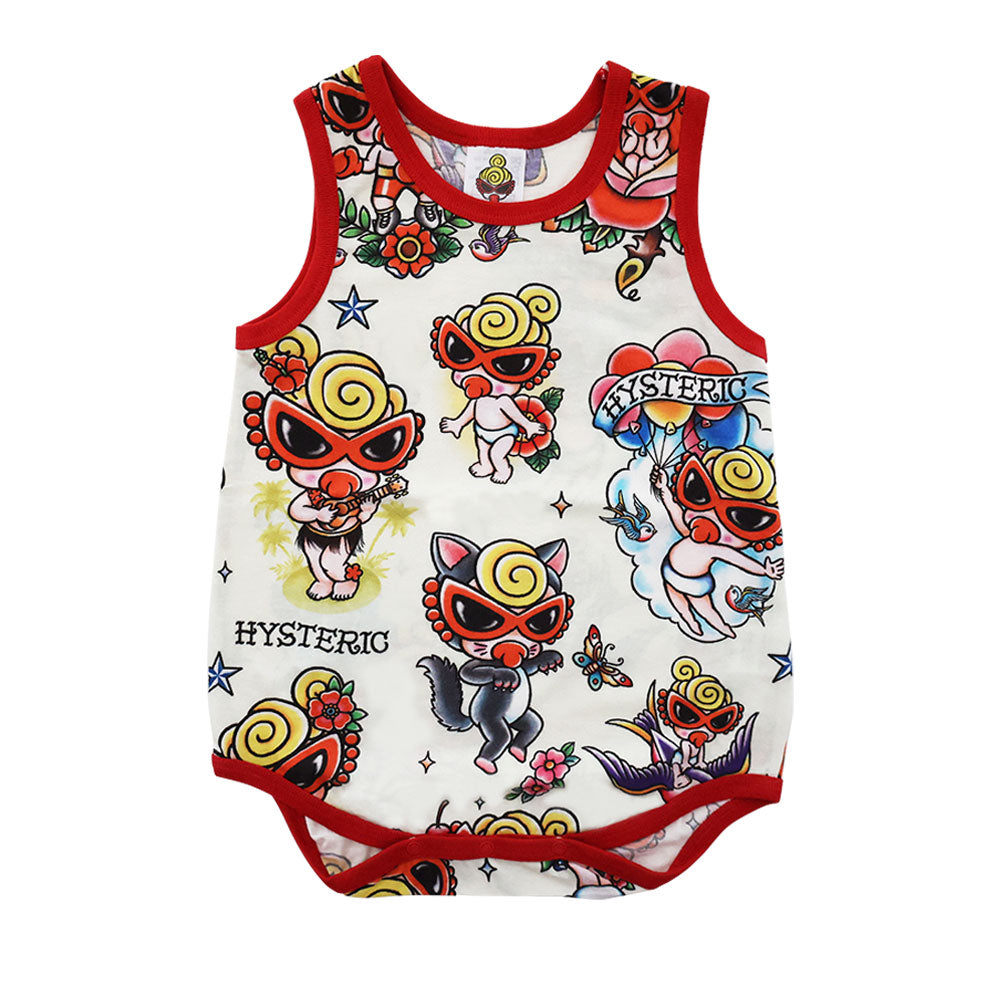 TATTOO総柄 ノースリーブロンパース