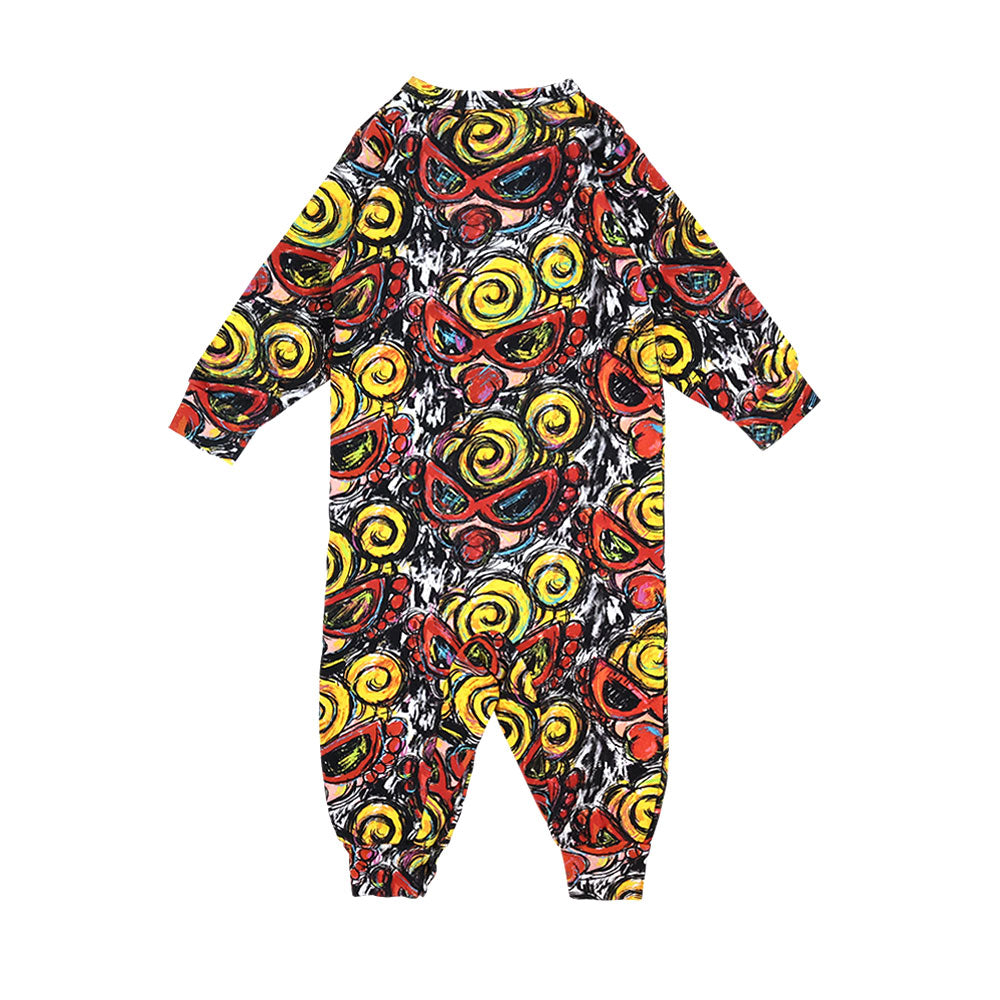 MY FIRST HYSTERIC CHACOAL MINI FACE総柄 裏毛カバーオール