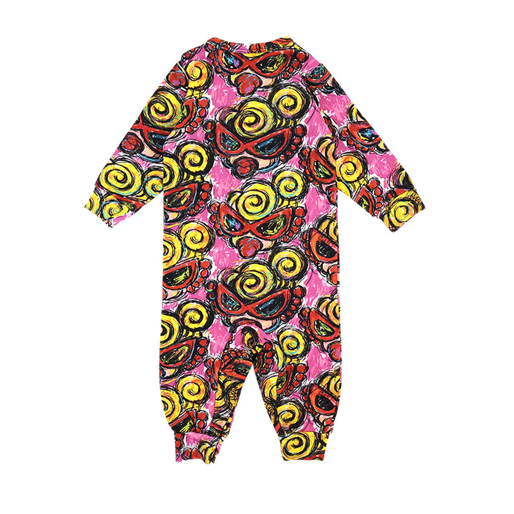 MY FIRST HYSTERIC CHACOAL MINI FACE総柄 裏毛カバーオール