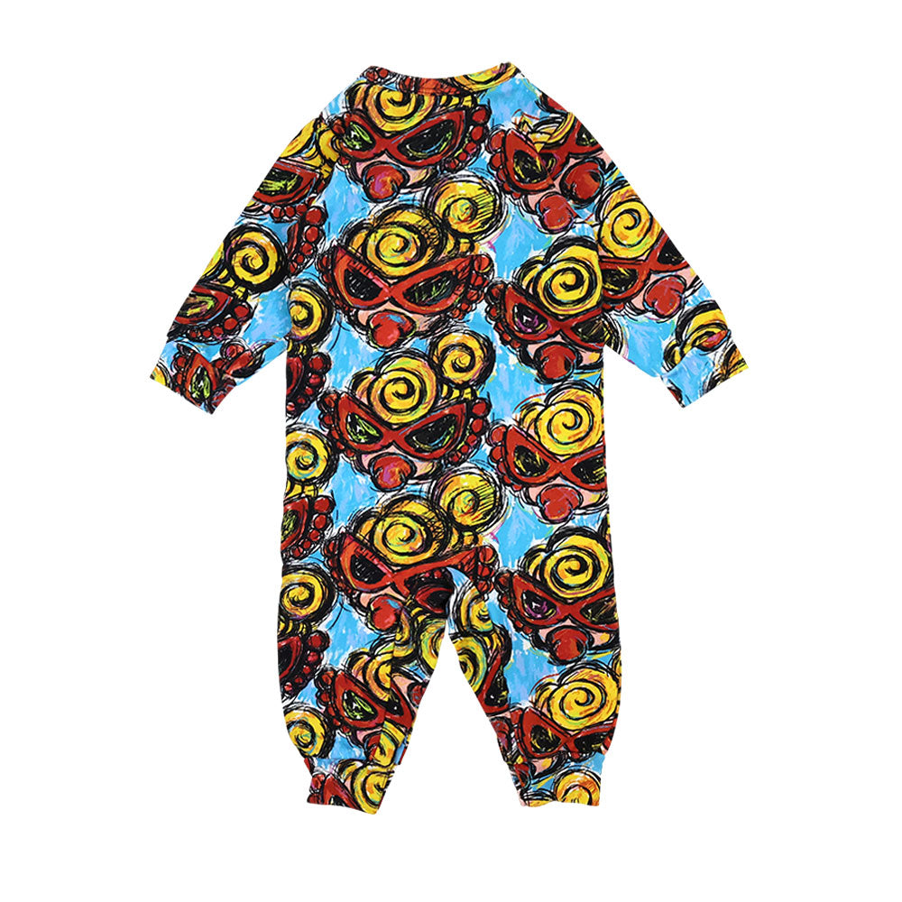 MY FIRST HYSTERIC CHACOAL MINI FACE総柄 裏毛カバーオール