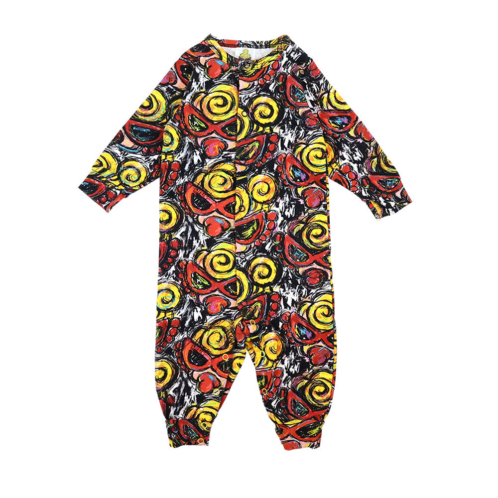 MY FIRST HYSTERIC CHACOAL MINI FACE総柄 裏毛カバーオール