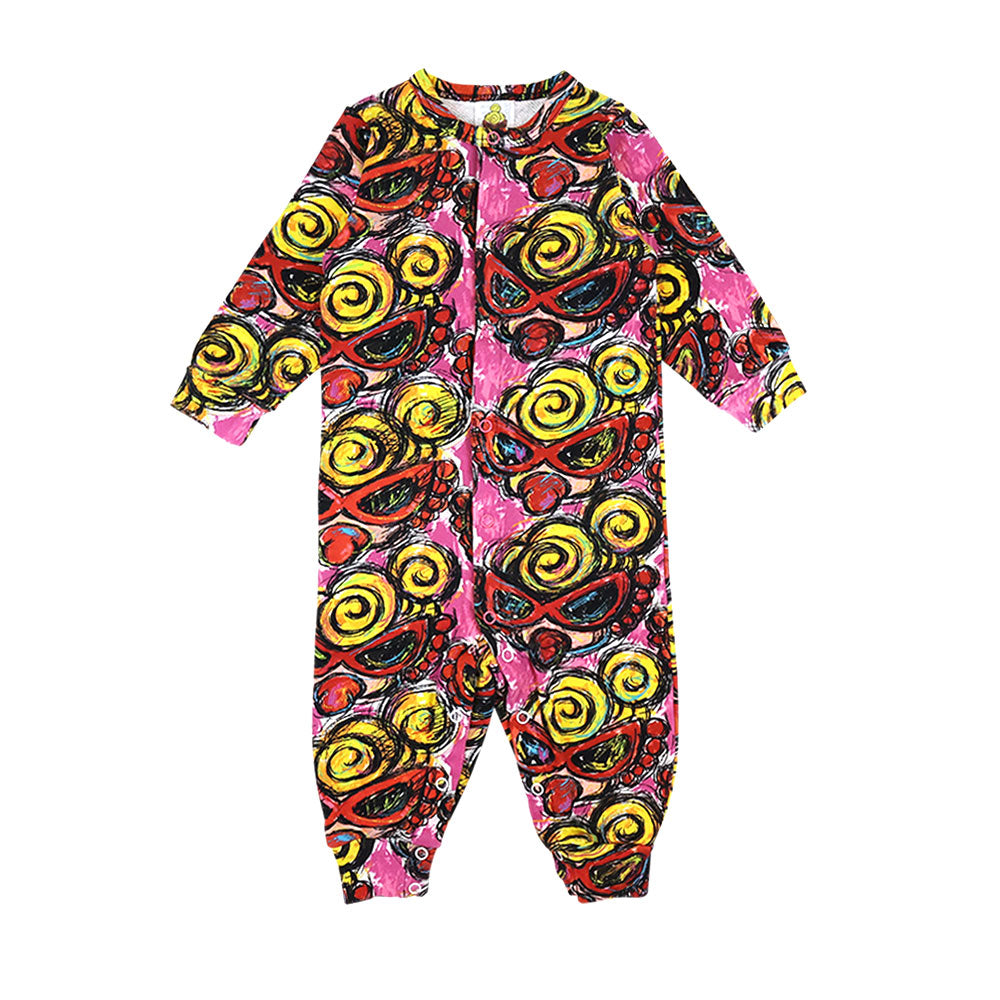 MY FIRST HYSTERIC CHACOAL MINI FACE総柄 裏毛カバーオール