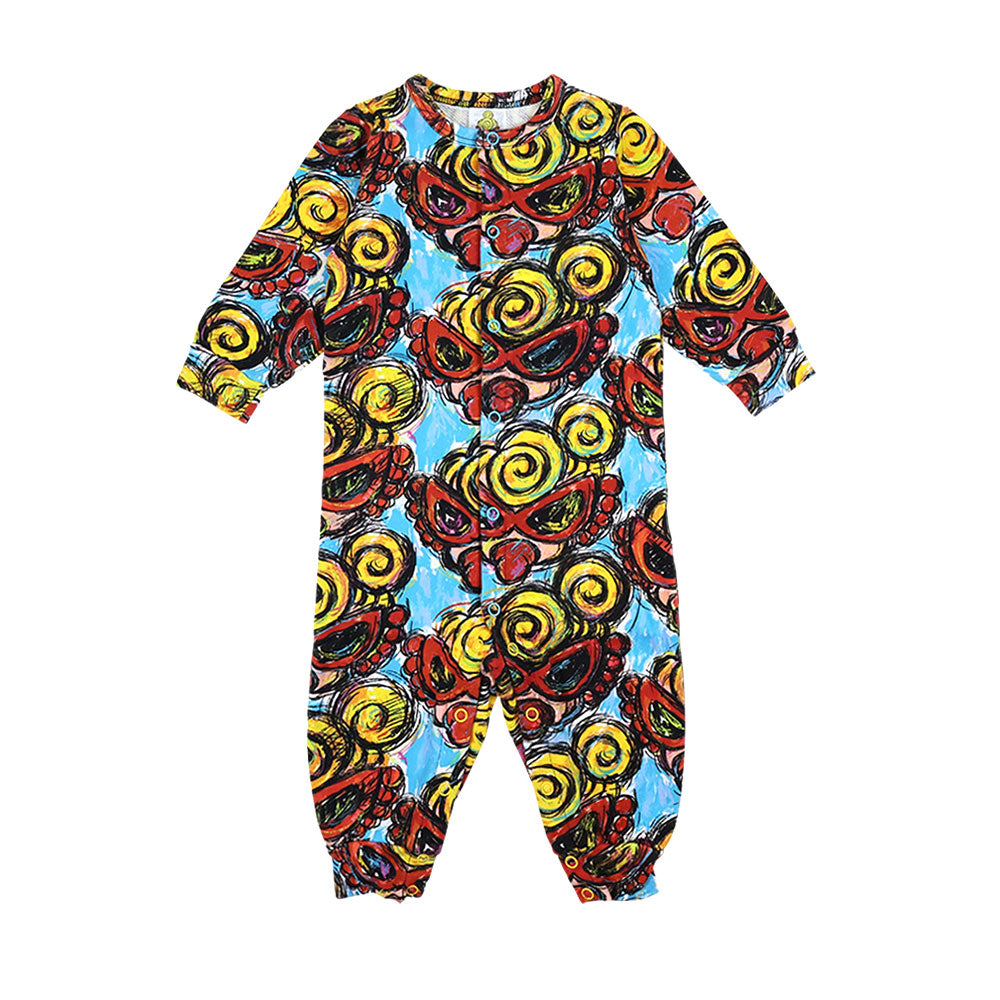 MY FIRST HYSTERIC CHACOAL MINI FACE総柄 裏毛カバーオール